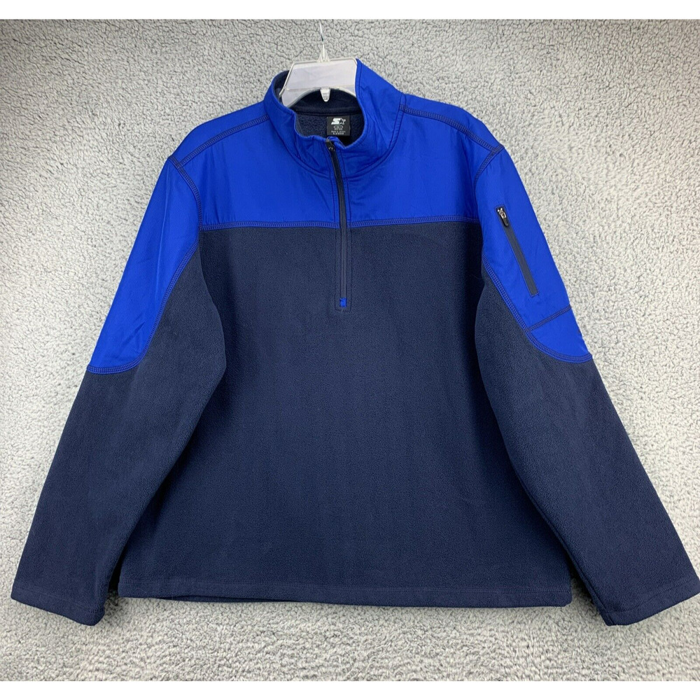 Starter Mens Fleece Jacket Sweater Size Large Blue 3/4 Zip Pocket Long Sleeve